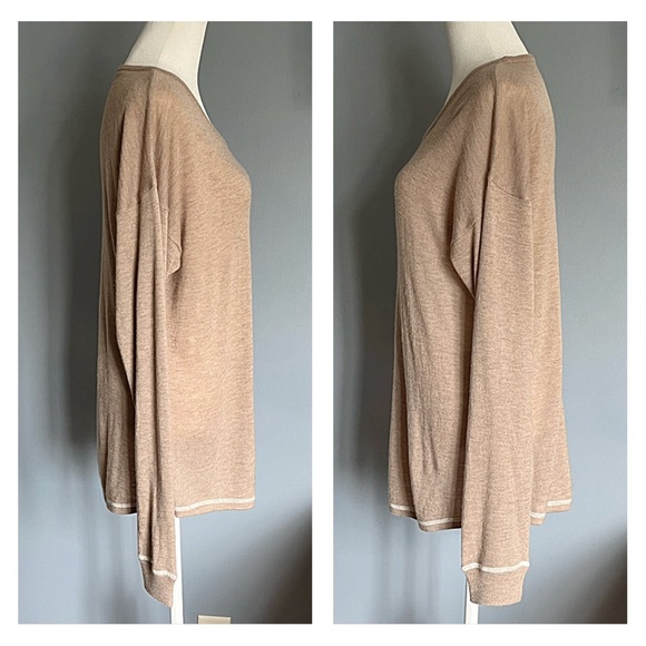 C&C CALIFORNIA Beige Cashmere Blend Lightweight SWEATER CONTRAST TRIM Women’s L - Picture 4 of 9